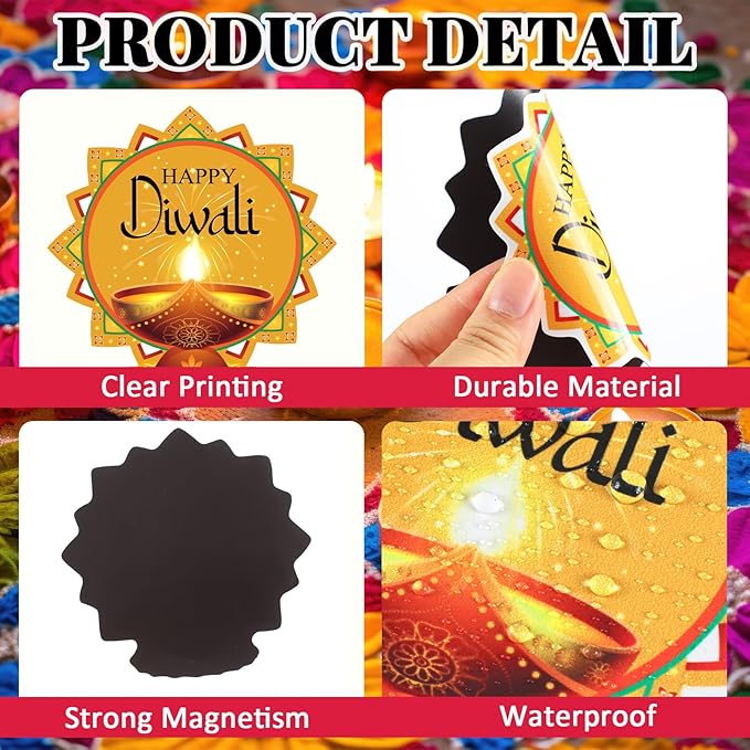 Xuhal 25 Pcs Happy Diwali Magnets Decoration Colorful Elephants Lanterns Oil Lamps Peacock Decorative Fridge Magnetic Stickers for Mailbox Car Metal Garage Door Decoration