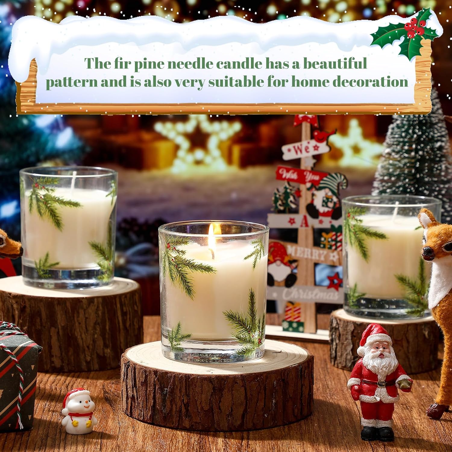 Nuanchu 4 Pack Fir Pine Needle Candle 6.5 oz Scented Candles Gifts with Fir Pine Needle Design Valentine's Day Home Decor for Women and Men