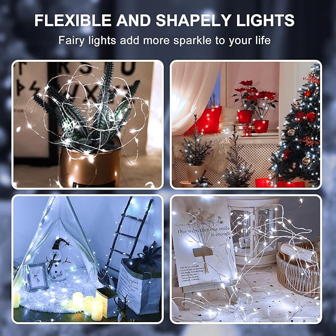 Aogist 50 Pack Fairy Lights 3 Modes 7ft 20 LED Waterproof,Battery Operated Silver Wire Firefly Starry Moon Mini String Lights for Mason Jars Christmas DIY Crafts Wedding Party Bedroom,White