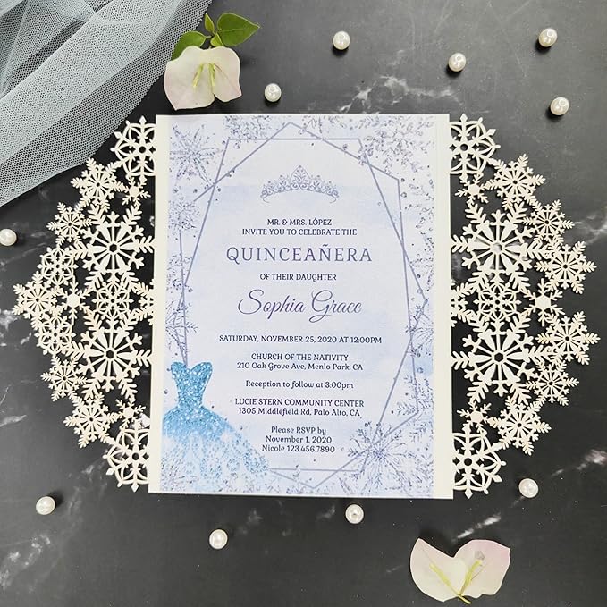 20 sets glitter snowflake invitations,laser cut wedding invitations,DIY wedding invitations,invitation card pocket envelop for all occation