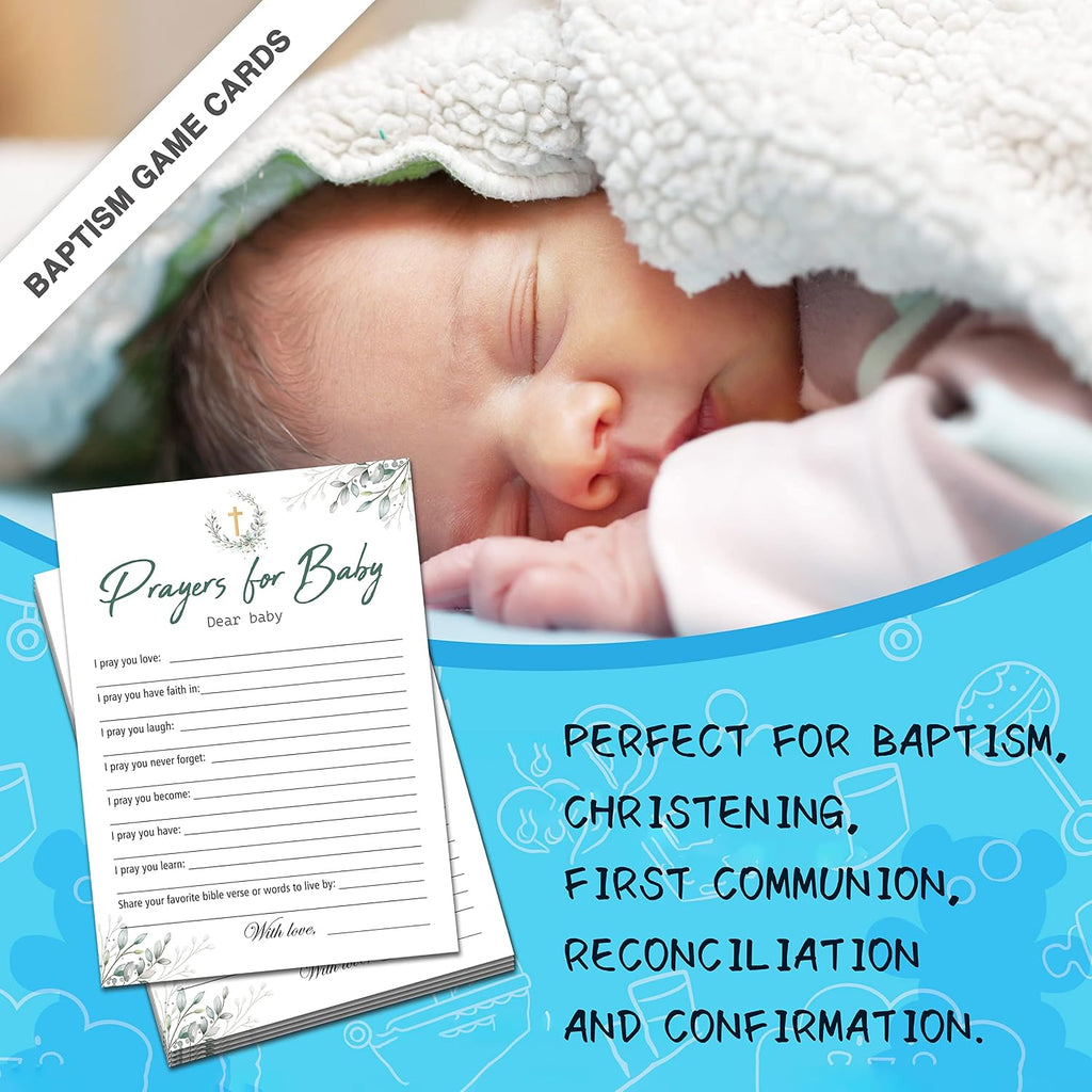 Baby Shower Prayer Cards - Floral Greenery Baby Christening Cards For Girl Boy Christian Brother or Sister - 30 Cards