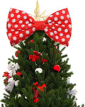 Suncalla Red and White Christmas Tree Topper Bow Tree Topper 14x8'' Large Red and White Polka-dot Sequin Bow for Indoor Outdoor Christmas Decoration Xmas Party Favors Holiday Treetop Decoration