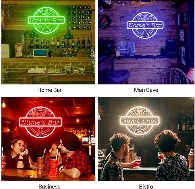 Custom Bar Neon Sign for Wall Decor, Personalized Cocktail Beer LED Light Up Signs for Home Bar, Customized Neon Lights Signs for Men Dad Gifts, Man Cave Pub Tavern Bistro Lounge Business Decor