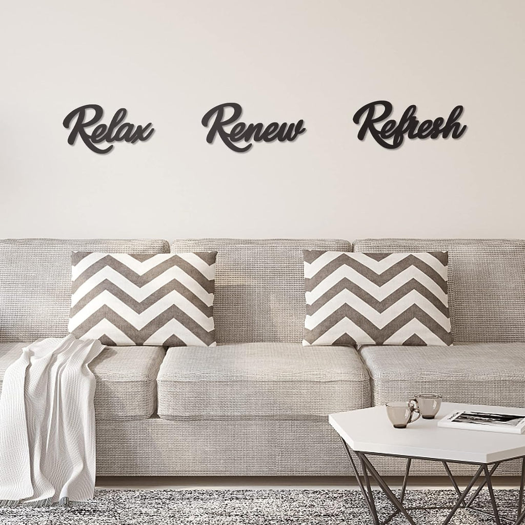 3 Pieces Bathroom Decor Black Wooden Bath Room Sign Bathroom Wall Art Farmhouse Relax Renew Refresh Sign (black)