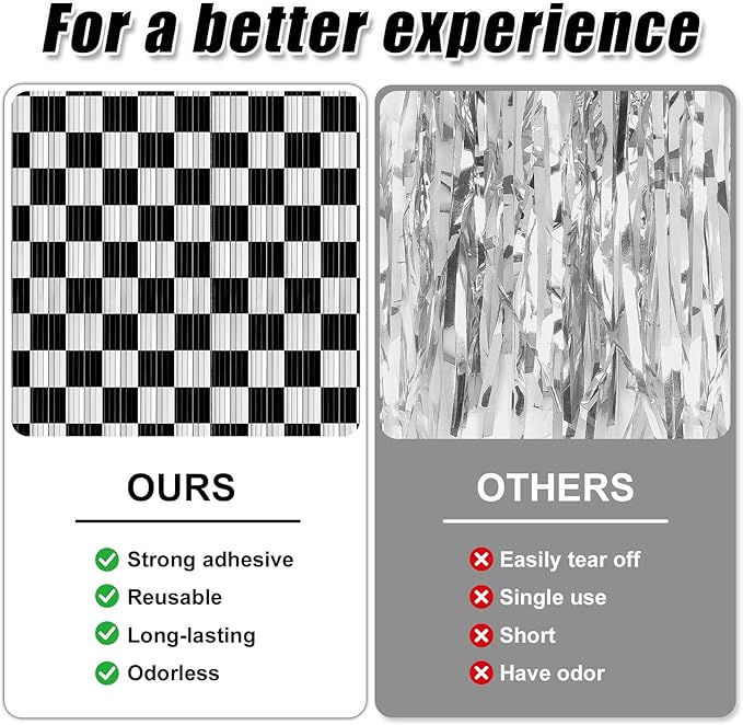 Crosize 2 Pack 3.3 x 9.9 ft Black & White Foil Fringe Curtains Party Decorations, Black & White Tinsel Curtain Backdrop for Parties, Door Streamers, Glitter Streamer Backdrop for Birthday Decoration