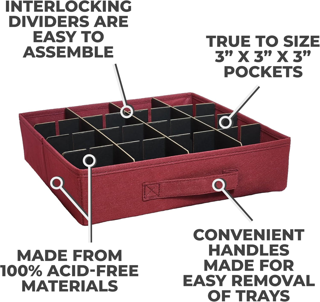 612 Vermont Christmas Ornament Storage Box with Adjustable Acid-Free Dividers, Holds 128 – 3 Inch Ornaments (SB-40043-VT)