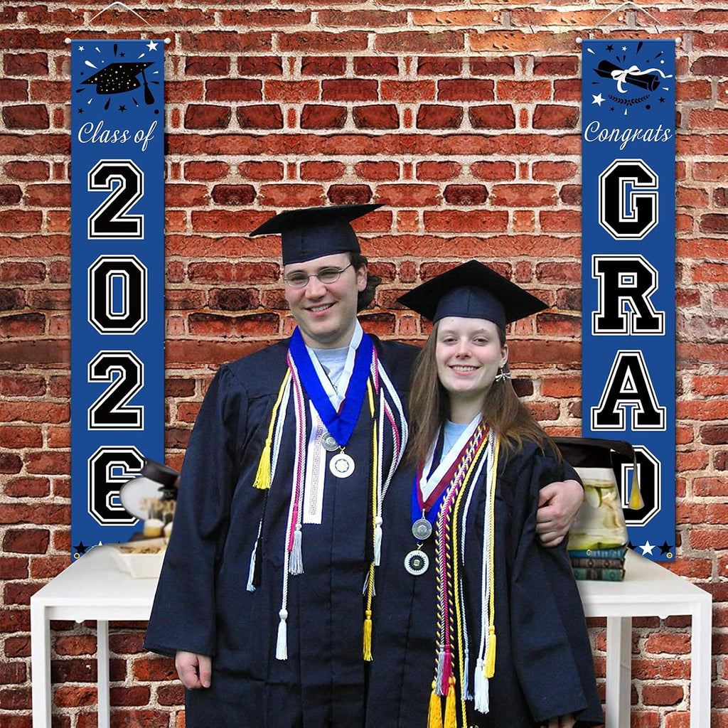 DAZONGE 2026 Graduation Decorations Blue, Congrats Grad Porch Banner for Any Schools or Grades 2026 Graduation Party Decorations