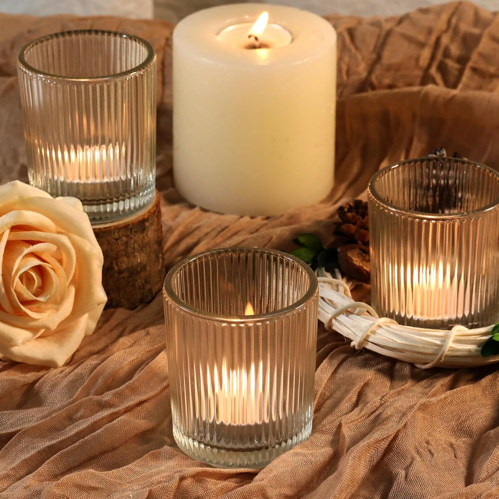 24 Pack Votive Candle Holders, Glass Tea Lights Candle Holder for Wedding | Thickened Glass 2x2.5 Inch Candle Holders, Reusable Durable Elegant Ribbed Vintage Votives For Centerpieces Party Table Decor
