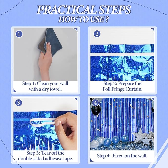 3 Pack Foil Fringe Backdrop - Laser Royal Blue Shiny Tinsel Curtains for Party Decoration/Photo Booth Props - 3.3x8.2 FT Metallic Foil Backdrop for Birthday, Wedding, Graduation, Christmas