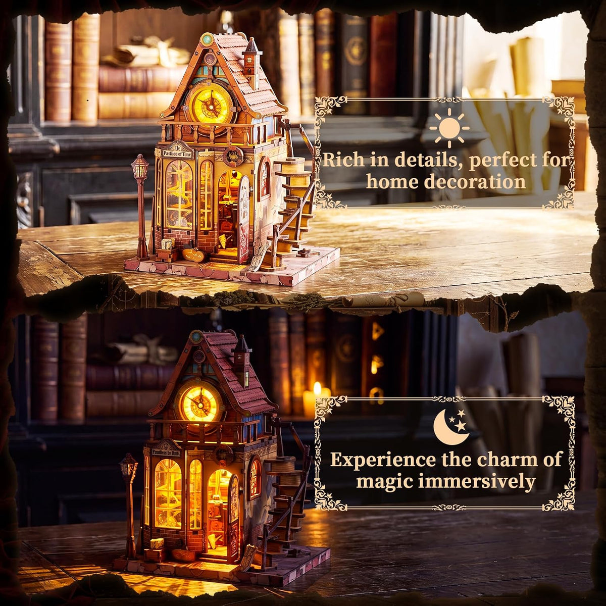 book nook kit – wheel of time, 3d showing dimensions