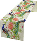 Peacock Table Runner,Seasonal Flower Plants Peacock Birds Table Runner for Home Kitchen Dining Party Indoor Outdoor Decoration 13x60 Inch