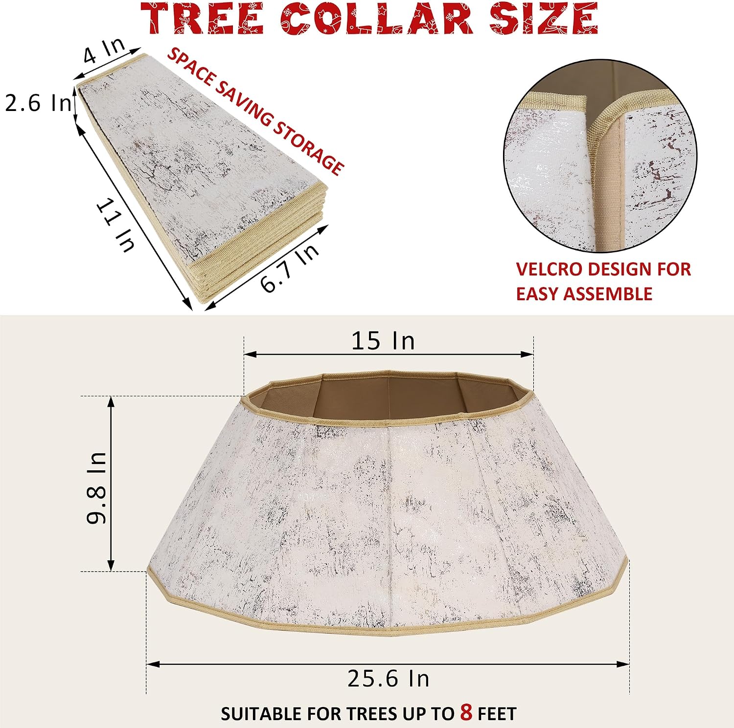 Blissun Fabric Christmas Tree Collar, Xmas Tree Ring, Willow Christmas Tree Skirt for Christmas Tree Decorations (Concrete Beige)
