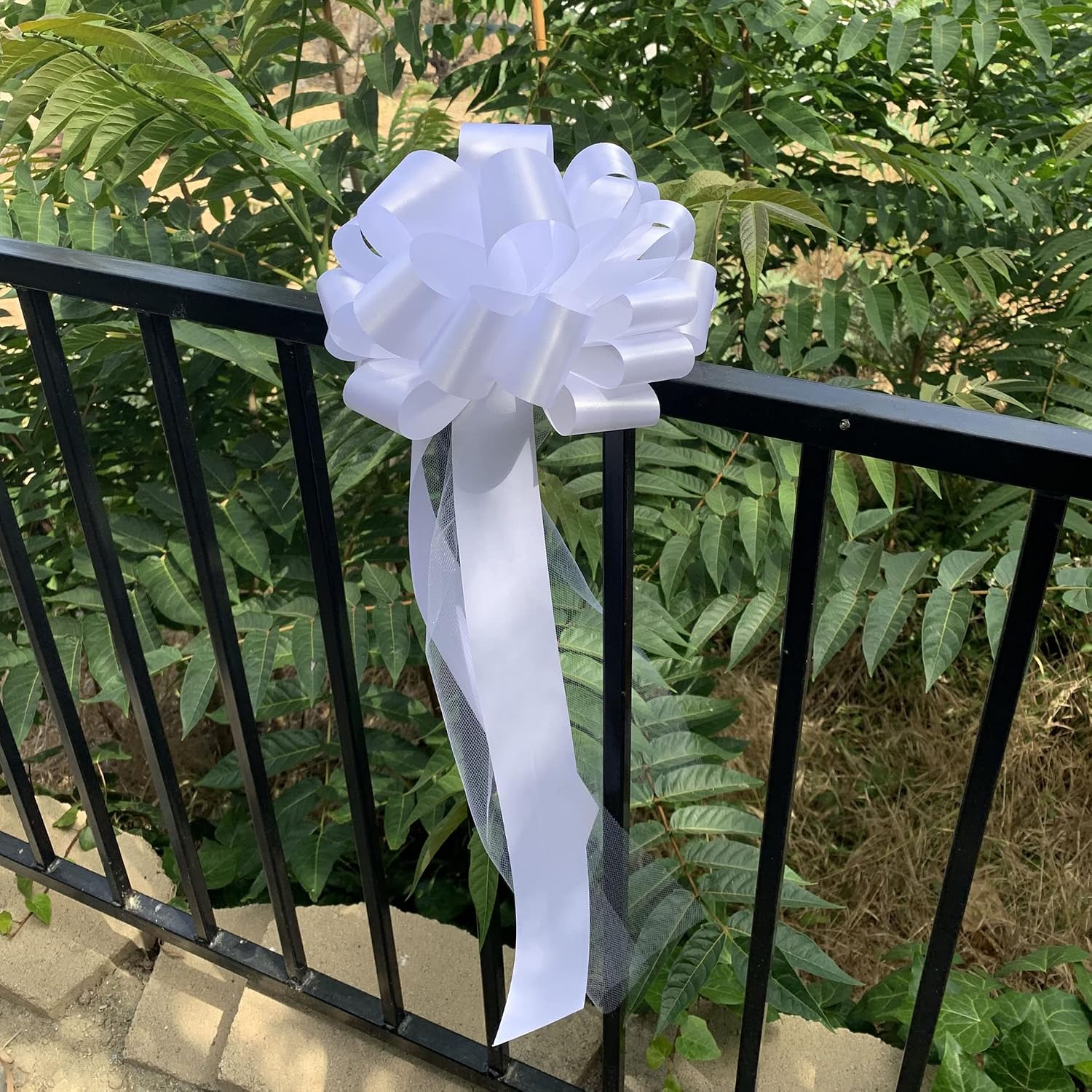 Large White Wedding Pull Bows with Long Tulle Tails - 9" Wide, Set of 6, 4th of July, America 250 Anniversary, Wedding Pew Bows, Mother's Day, Aisle Decor, Reception, Wreath, Anniversary, Graduation