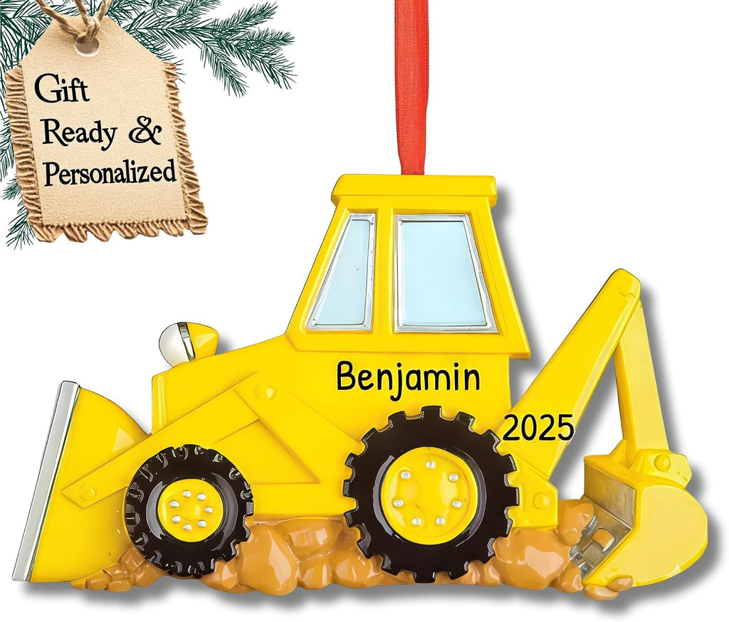 Personalized Bulldozer Ornament for Christmas Tree 2026 with Custom Name and Year Construction Truck Ornament Bulldozer Ornaments for Boys Kids and Toddlers Holiday Ornament Gift for Little Builders