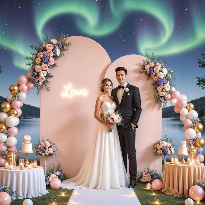 7.2FT 6FT Arch Backdrop Cover for Wedding, Set of 2 Stretchy Spandex Fitted Arch Stand Cover for Baby Shower, Birthday Party Decor, Chiara Backdrop Cover with Double-Sided Design(Dusty Pink)