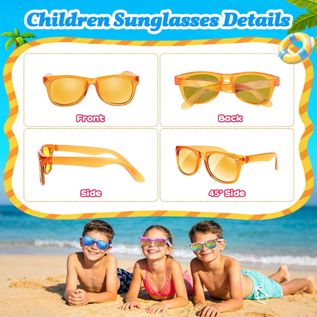 16 Pack Kids Sunglasses Bulk Party Favors - Goodie Bags Stuffers for Children Age 3-8,Boy Girl Neon Glasses with UV400 Protection,Birthday Classroom Graduation Gift,Pool Beach Party Supplies