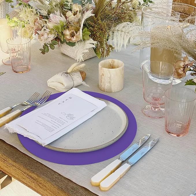 50 Pieces Purple Paper Place Mats Round Disposable Table Mats Purple Paper Doilies Decorative Placemats for Wedding Banquet Party Home Dining Tableware Decor
