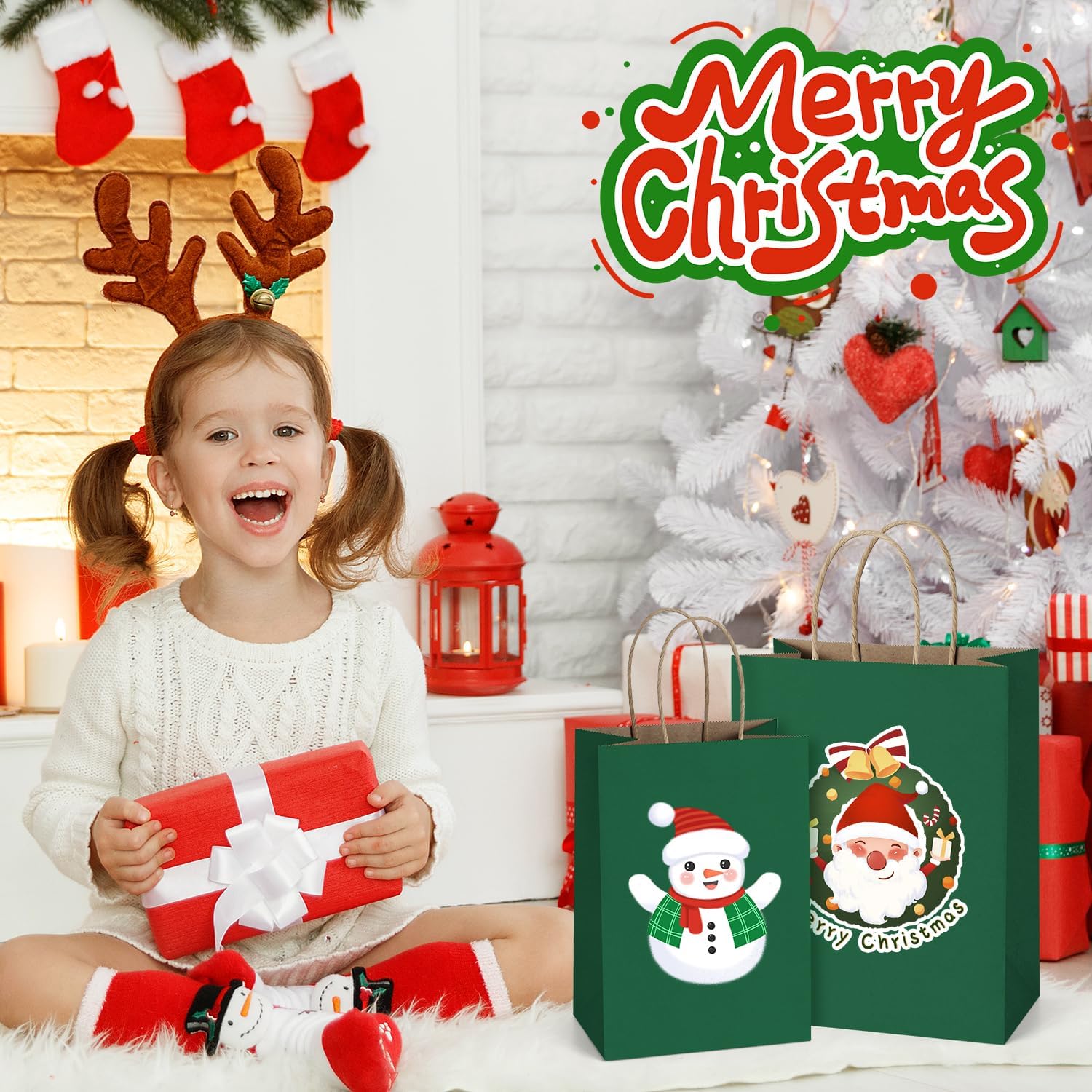 BagDream Forest Green Gift Bags with Handles 8x4.25x10.5 Inch 25Pcs Medium Kraft Paper Bags for Christmas, Thanksgiving, Craft, Party Favors, Retail, Grocery, Recyclable Paper Sacks