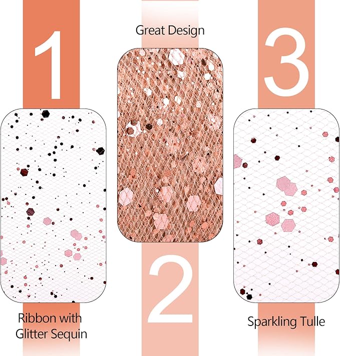 Glitter Tulle Rolls, 6” by 50 Yards (150FT) Sparkling Tulle Spool Ribbon Sequin Tulle Netting Fabric for Tutu Skirt Wedding Birthday Baby Shower (Rose Gold)