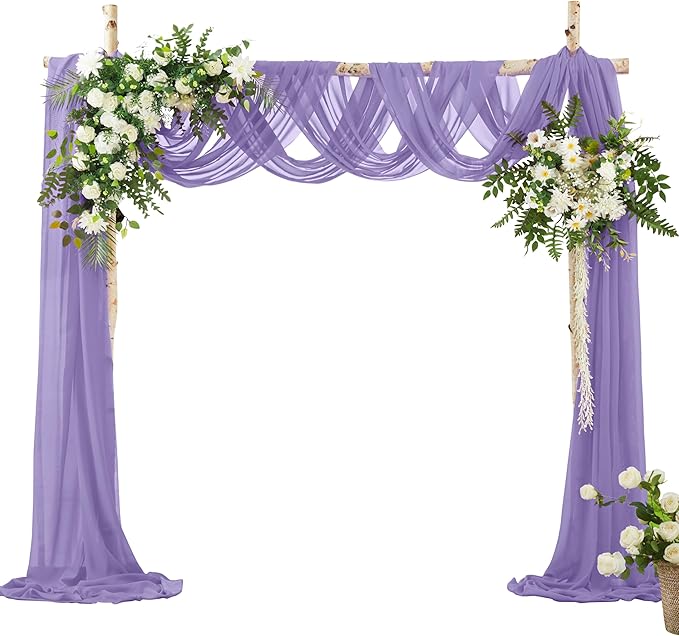 VACVELT Wedding Arch Draping Fabric, Lilac Chiffon, 1 Panel Sheer Drapes, 30 Inch x 20ft Chiffon Backdrop Curtain, Outdoor Sheer Drapery for Ceremony Party Ceiling