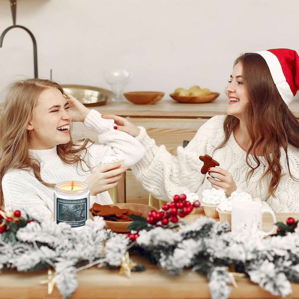 Homsolver Christmas Tree Fir Pine Candles, Christmas Holidays Balsam Candles, Balsam & Fraser & Cedar Scent with 50+ Hours Burning Time, Unique Gifts for Women