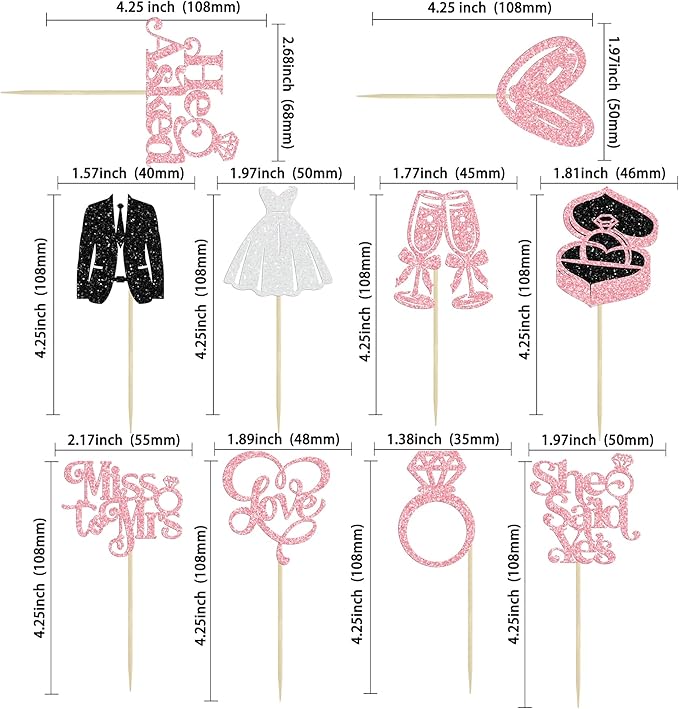 Gyufise 30Pcs She Said Yes Cupcake Toppers Glitter Diamond Ring I Do Love Cupcake Picks Miss to Mrs He Asked Bridal Shower Wedding Engagement Bachelorette Cake Decoration Pink