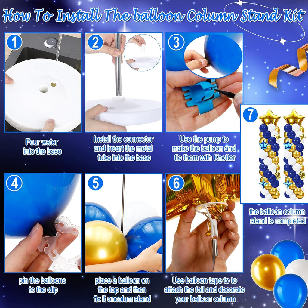 gejoy 110 pcs blue and gold balloon arch showing dimensions