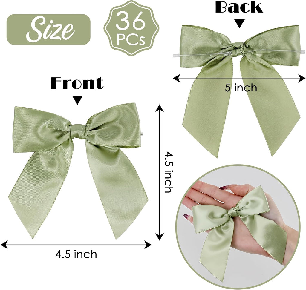 AIMUDI Sage Green Bows - 4.5" Pre-Tied Ribbon Bows for Wedding, Baby Shower, Bridal Shower & Party Favor - 36 PCs