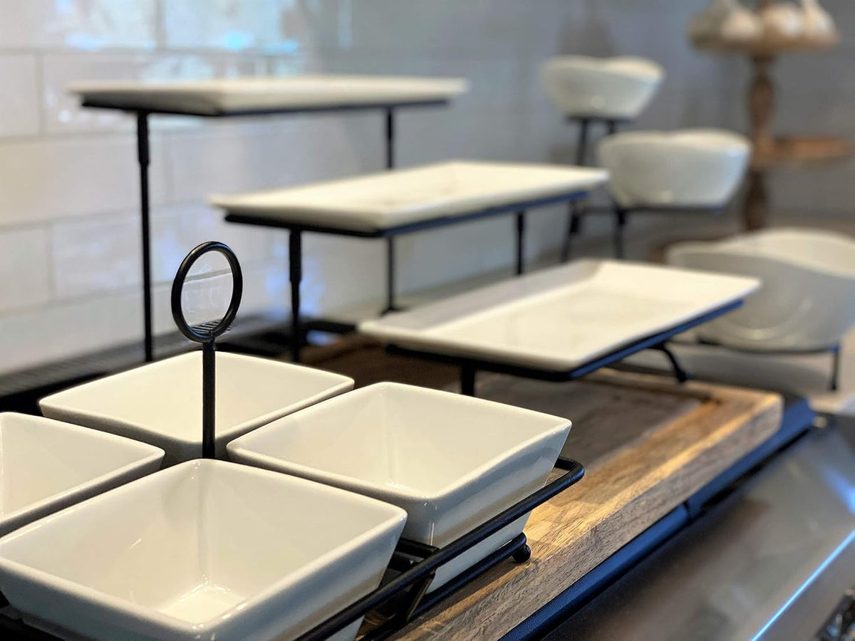 partito bella 3 tier swiveling plate rack stand shown in use