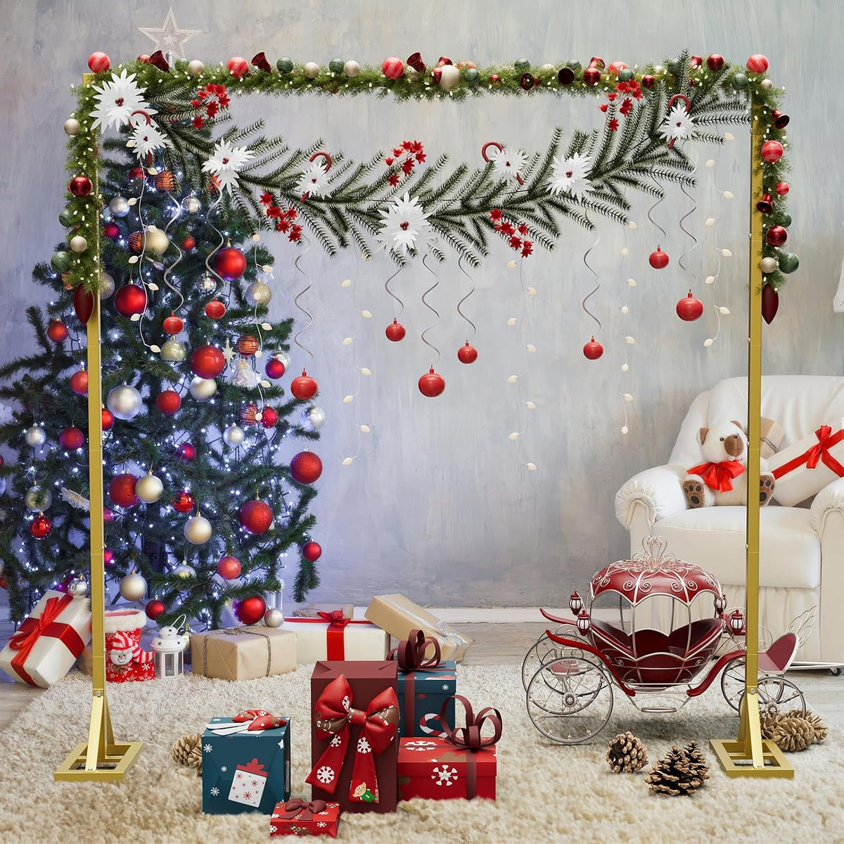 OGEMXU 8.2FT Backdrop Stand, Square Wedding Arch & Balloon Stand, Gold