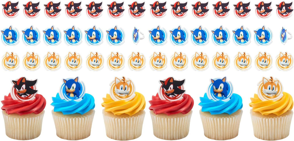 DecoPac Sonic the Hedgehog Rings, Cupcake Decorations Featuring Sonic, Tails, and Shadow - 24 Count (Pack of 2)