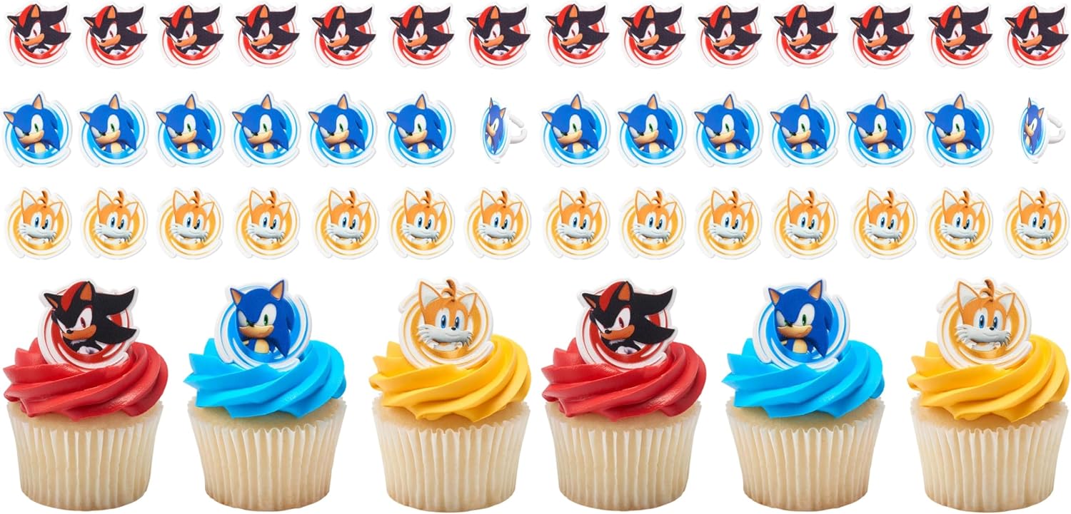 DecoPac Sonic the Hedgehog Rings, Cupcake Decorations Featuring Sonic, Tails, and Shadow - 24 Count (Pack of 2)