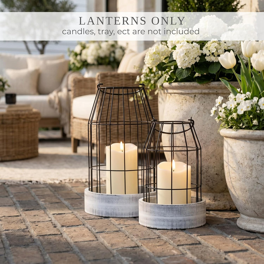 Rustic Farmhouse Lantern Decor Set of 2 - Stylish Decorative Lanterns for Your Living Room, Patio & Porch or Kitchen Dining Table - Modern Indoor/Outdoor Coffee Table Decor for Your Entire Home