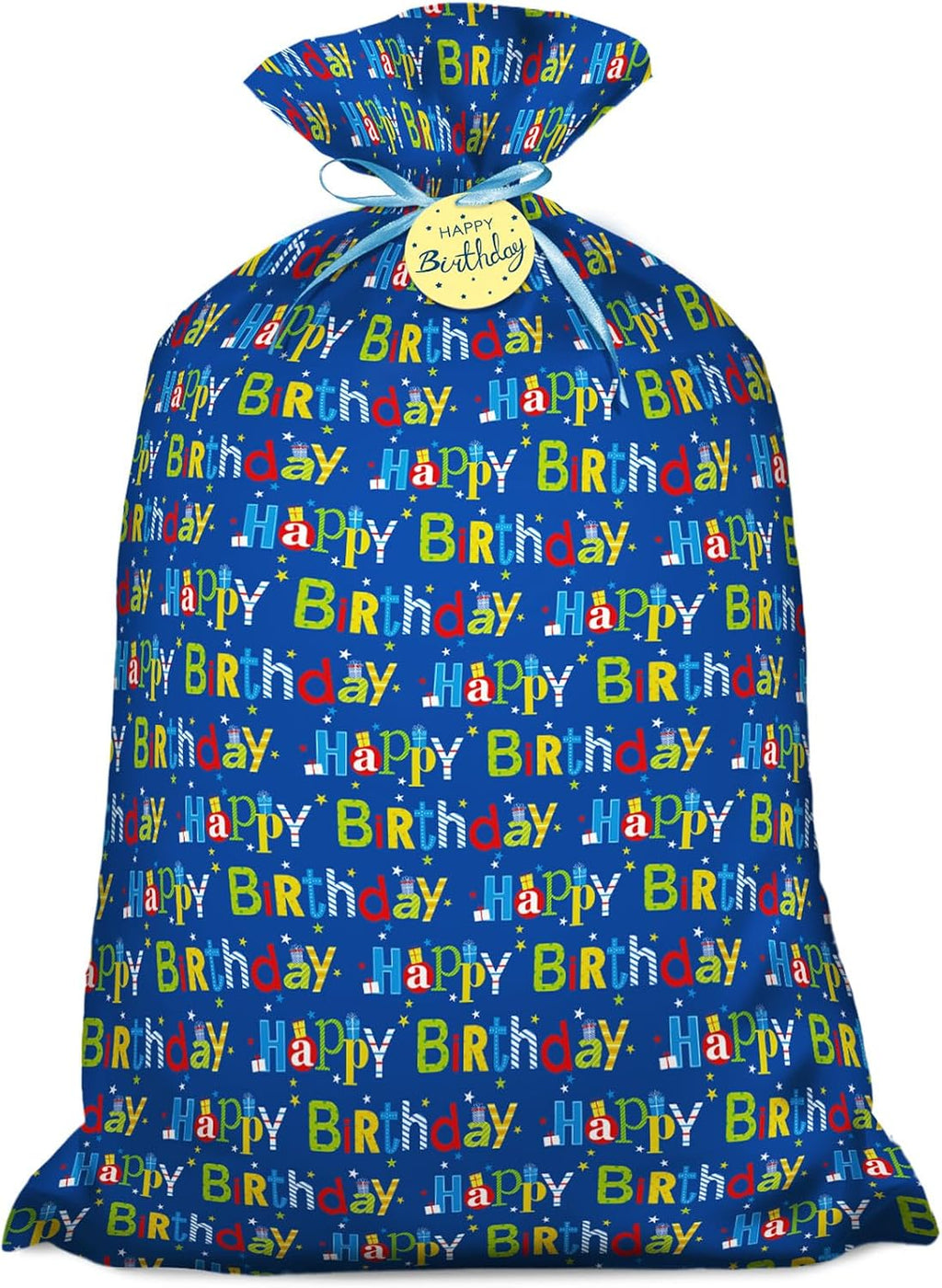 Laidans 56" Extra Large Blue Plastic Gift Bag, Jumbo Happy Birthday Gift Bag with Tag and Tie for Boy Kids Birthdays Parties or Holiday