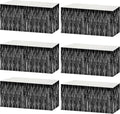 6 Pack 29x108 Inch Metallic Foil Fringe Tinsel Table Skirts Banner for Rectangle Tables Streamer Garland Curtains Backdrop for Wedding, Birthday, Parade Floats, Christmas Party Decoration(Black)