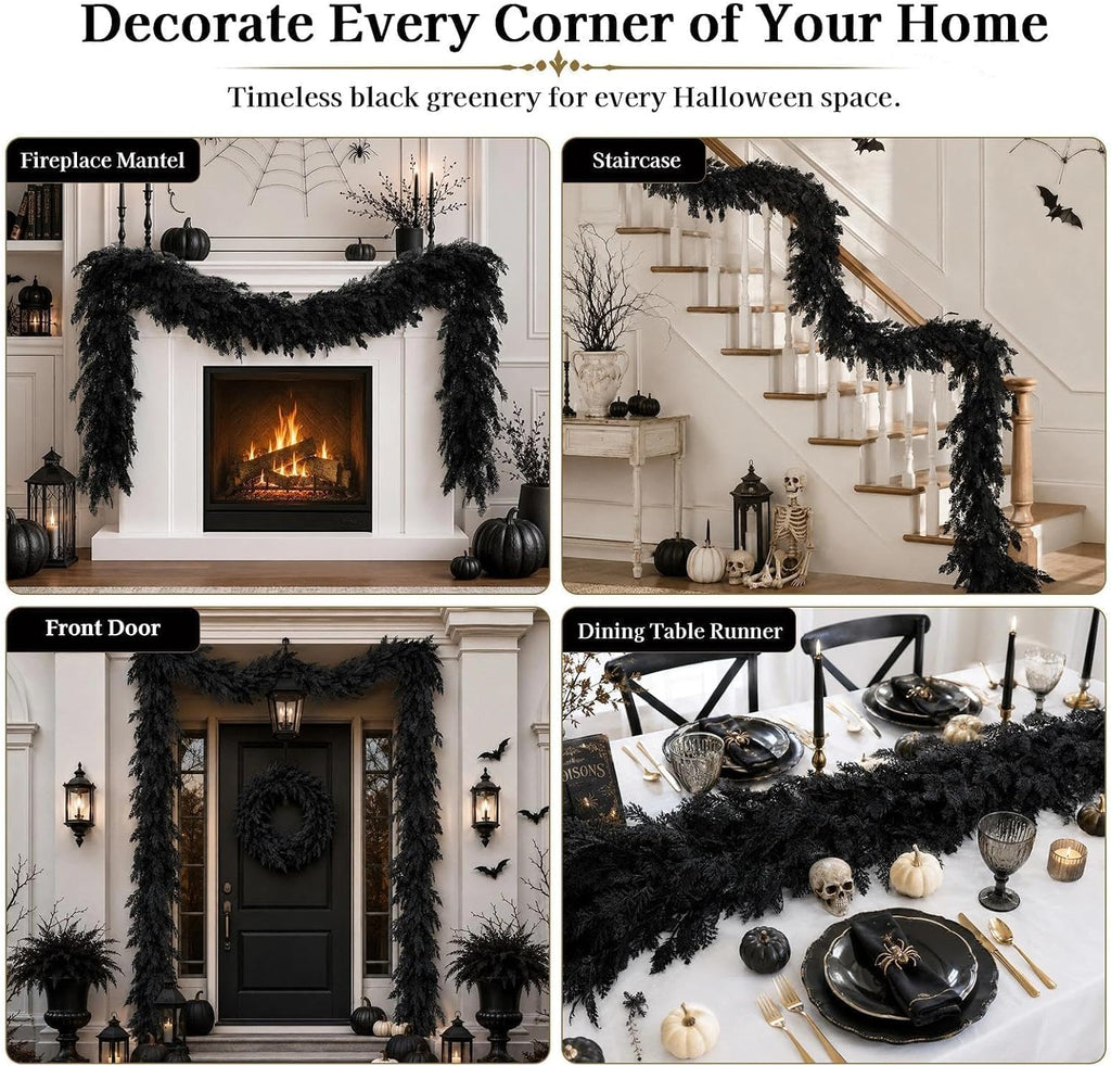 halloween garland 8.9ft decorations black real touch cedar on a desk or shelf