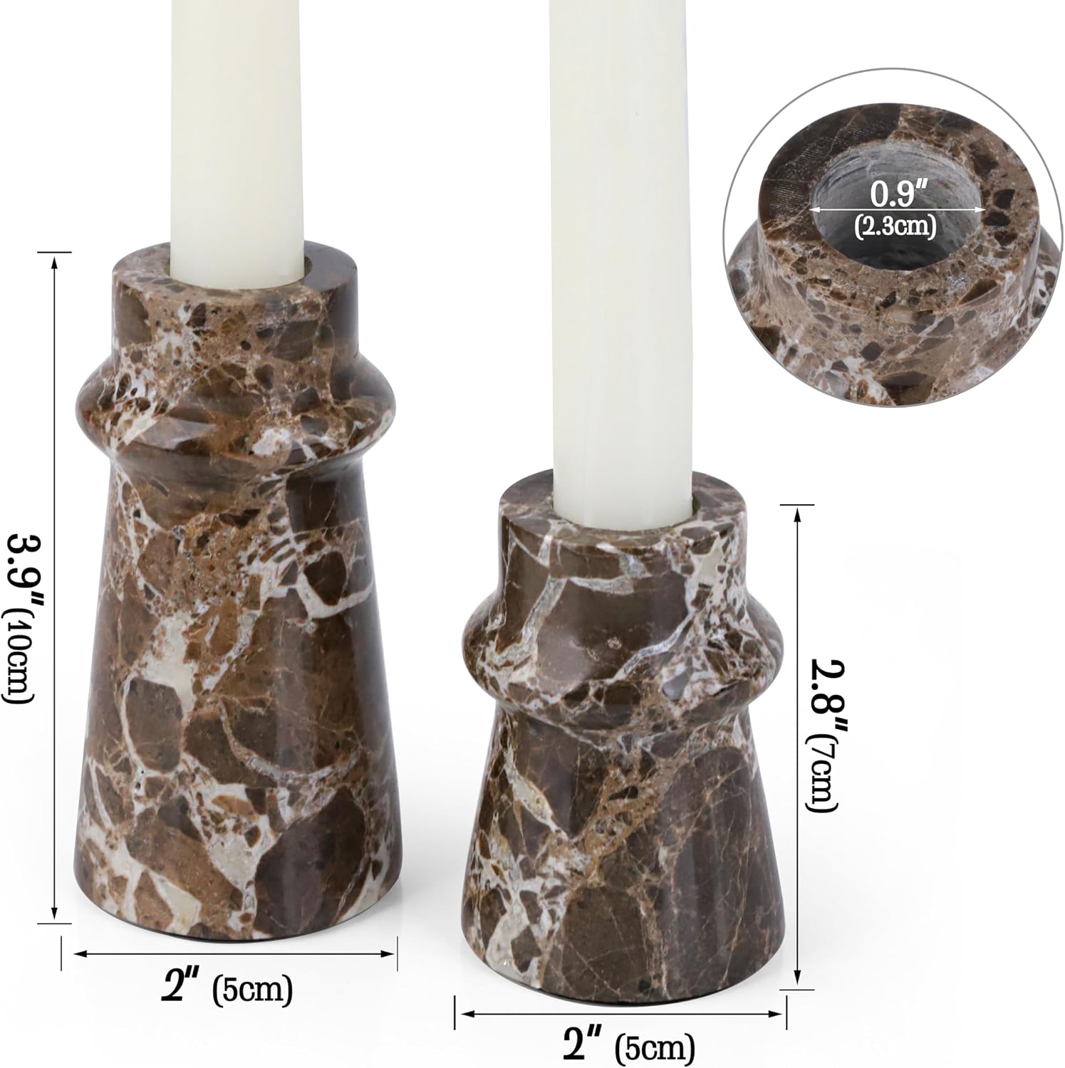 Vixdonos Marble Candle Holder Set of 2 Taper Candle Candlestick Mantle Candle Stand for Home Decor,Wedding,Party and Table Centerpieces(Brown)