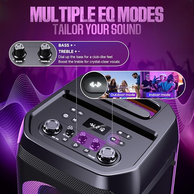 W-KING Portable Speaker Bluetooth Partybox Loud, 370W MAX Pro Sound, Deepest Bass,Large Outdoor Boom Box Wireless,Telescopic Handle&Sturdy Wheels, 25H, Futuristic Light,CSB,MIC&Guitar in,Fast Charge