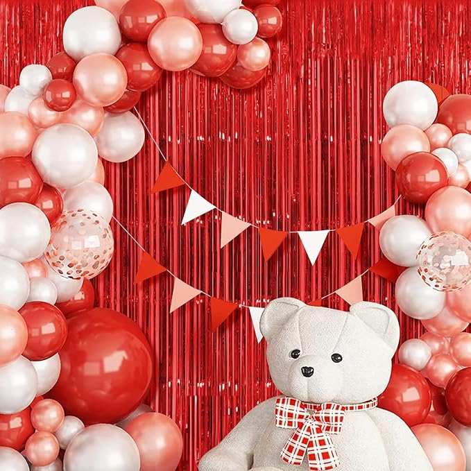 10 Pack Red Backdrop Curtain 3.2ft x 8.2ft Metallic Tinsel Foil Fringe Curtains Photo Booth Background for Birthday Party Decoration Baby Shower Engagement Wedding Christmas Decoration (Red)