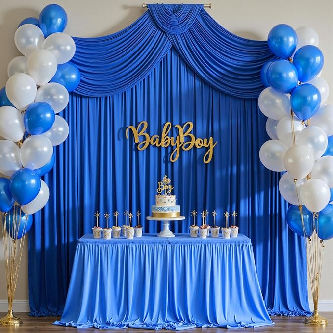 10ft x 8ft Wrinkle Free Royal Blue Backdrop Curtains for Parties, Polyester Photography Backdrop Drapes Back Drop Cloth for Baby Shower Photoshoot Engagement Wedding Birthday Photography Background