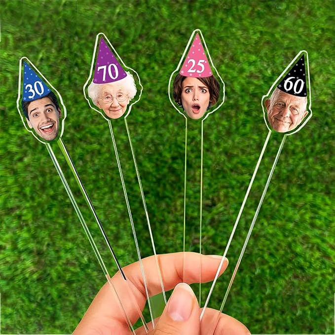 50 Pcs Personalized 50th To 90th Birthday Drink Stirrers With Photo Face, Custom Photo Cutout Stir Stick, 60th 70th 80th Birthday Party Decorations, Decor For Retirement, Graduation Parties