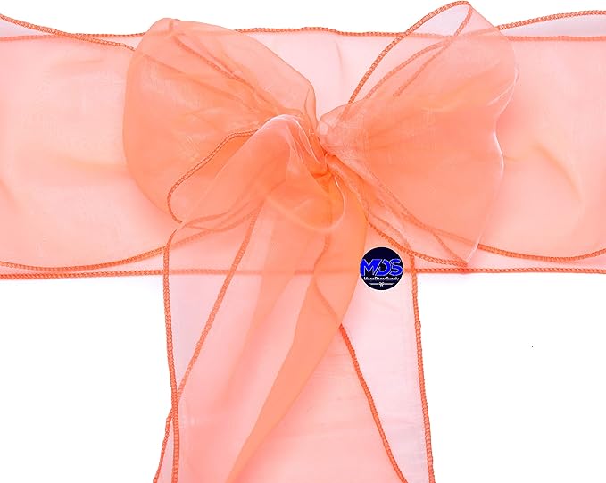 MDS Pack of 100 PCS Organza Chair Sashes Wider Dining Chair Bows Ribbon Tie Back for Wedding Party Birthday Bridal Shower Reception Event Banquet Home Chair Cover Decoration - Light Orange