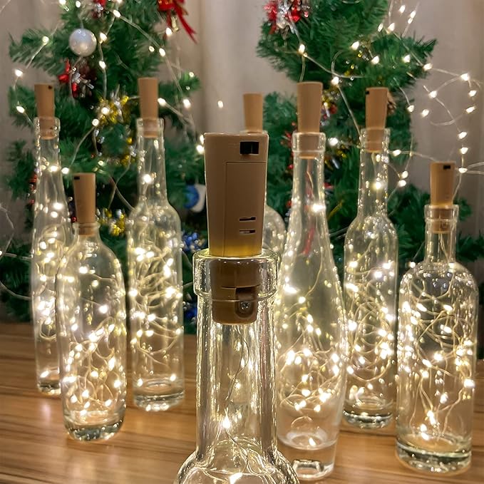 Dual Battery Pack LED Bottle Lights, 6.6ft 20led Double The Lighting Time, for Indoor and Outdoor use, for Christmas,(15 Pack, Warm White（Dual Battery Pack）)