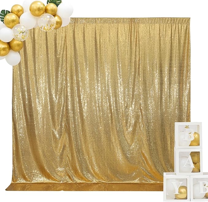 SquarePie Sequin Backdrop Curtain Not See Through Background for Wedding Party 7FT x 7FT Gold