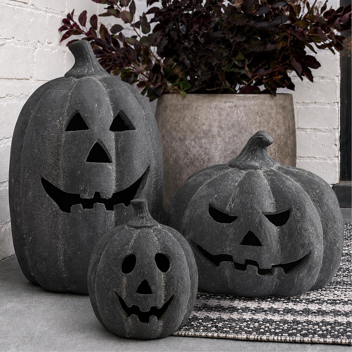 Halloween Decorations - Fall Decor - 7.5"H Black Handmade Terracotta Jack O Lantern Pumpkin for Outdoor Indoor -Cute Spooky Decoration Centerpieces for Tables Porch Yard Home Kitchen Front Door Mantel