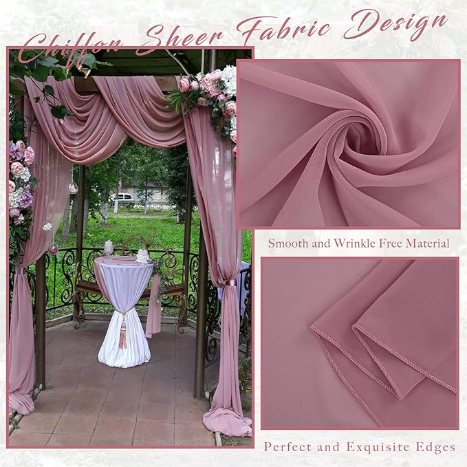 Dusty Rose Wedding Arch Draping Fabric 2 Panels 20Ft Length x 28" Width Arch Drapes Chiffon Fabric Sheer Curtains Backdrop for Party Bridal Decorations Wedding Ceremony Ceiling Stage Reception Decor