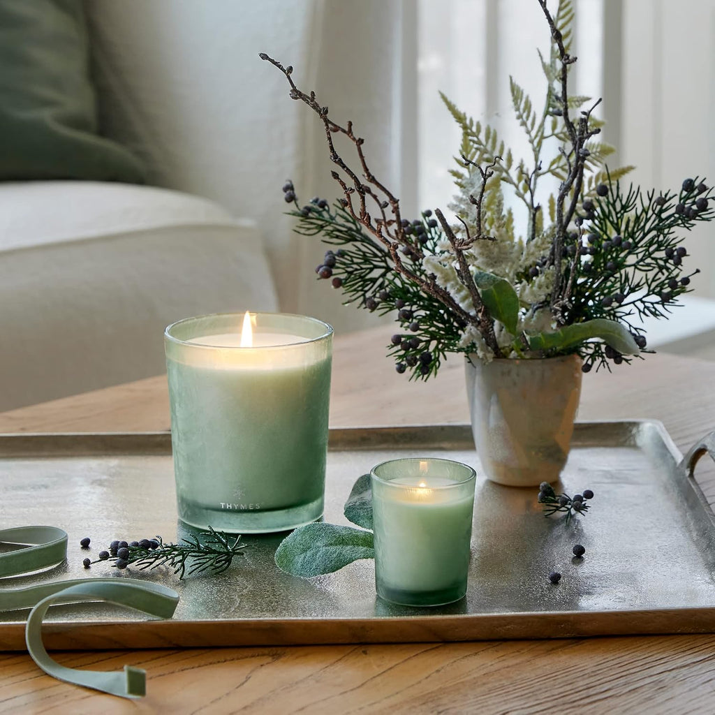 Thymes Scented Candles for Home Decor - Luxury Home Fragrance Gifts for Women & Men - Winter Candles with Crisp Notes of Sage, Eucalyptus, & Cypress Needles - Sage-Green (Highland Frost, 2 oz)