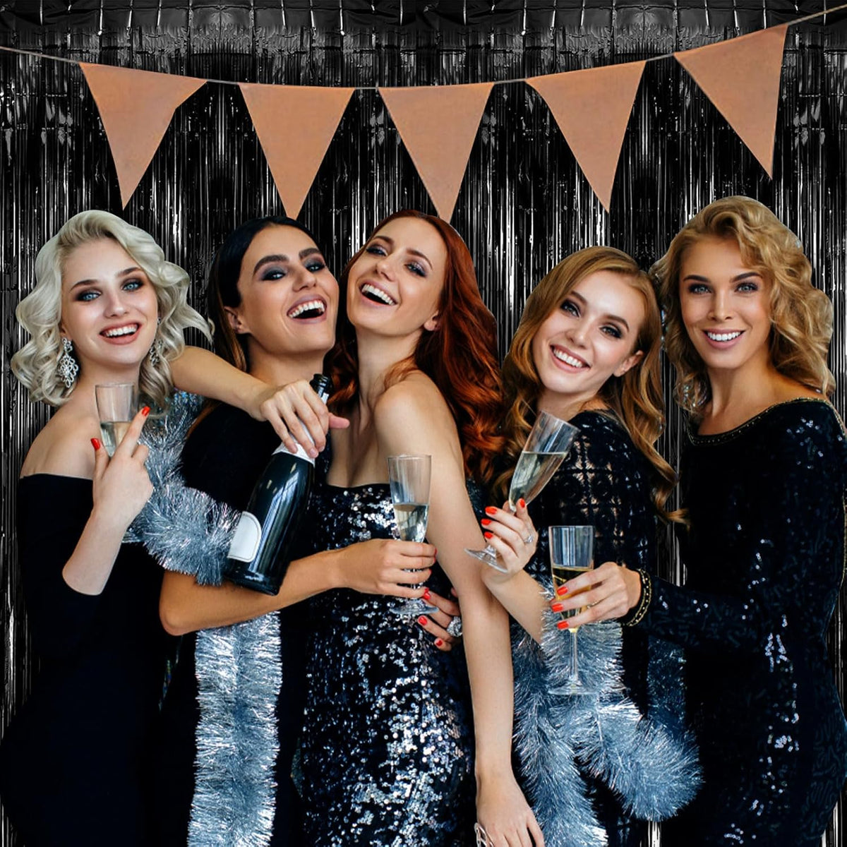 20 Pack Black Party Streamers Backdrop Tinsel Foil Fringe Curtains Halloween ...