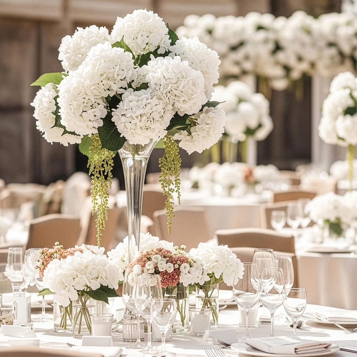 auihiay 104pcs hydrangea artificial flowers bulk, white hydrangeas on a desk or shelf