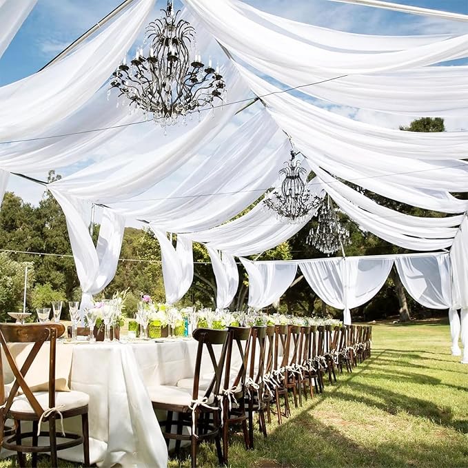 6 Panels White Wedding Ceiling Drapes 5ftx50ft Ceiling Drapes Chiffon Fabric Arch Draping Sheer Curtains Soft Drapery Draping Wedding Ceiling Decorations for Party Ceremony Stage Swag